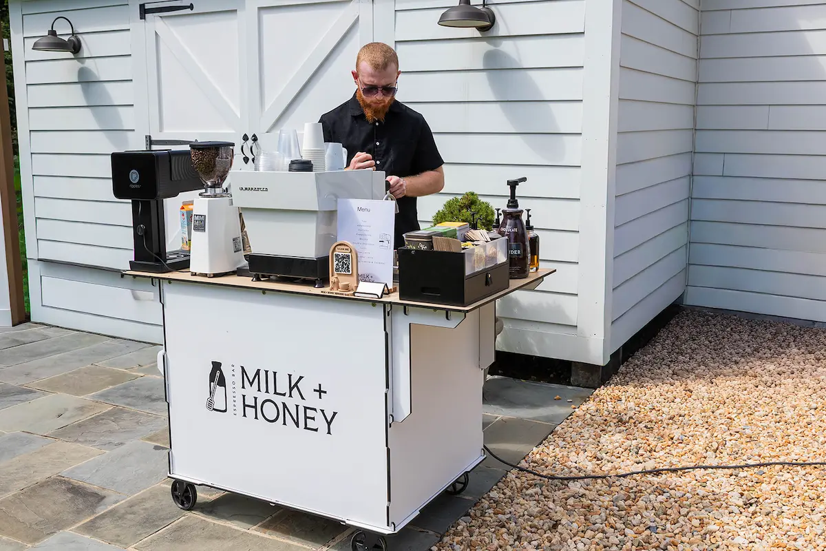 Milk and Honey mobile espresso bar set up at a corporate venue